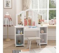 Vicco tavolo da trucco per bambini Estella, Bianco, 105 x 117.9 cm Con specchio, con specchio pieghevole e ampia superficie d’appoggio
