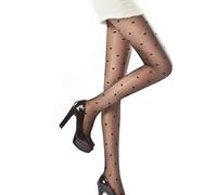 VIccoo Donna Sexy Vintage Cuore Polka DOT Stampa Collant Trasparente Collant Calze Senza Cuciture Jacquard Fishnet Mesh Party Lingerie - Nero