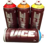 VICE MTN Spray Paint Professional, Set di 4 flaconi da 400 ml, ad alta pressione, asciugatura rapida, colori rosso, arancione, giallo e blu, per arte urbana e graffiti