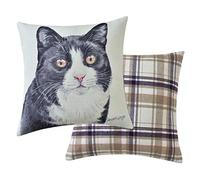 Viceni Cuscino Imbottito con Gatto Bianco e Nero, 43 x 43 cm, Poliestere, Multicolore, Quadrato