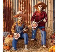 Vicenpal 2 decorazioni di Halloween Banjo che giocano a scheletro illuminato duello scheletro musicista con occhi illuminati Halloween chitarra teschio figurine per tavolo portico cortile casa festa