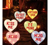 Vicenpal 6 cartelli per San Valentino con luce colorata conversazione cuore decorazioni a cuore all'aperto cartelli da cortile con 12 paletti per San Valentino festa di nozze anniversario esterno