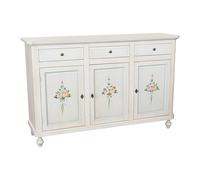 Vicentini arreda CREDENZA BASE NAPOLETANA IN LEGNO SHABBY CHIC 3 ANTE BIANCA ANTICATO DECORATA FILO AZZURRO