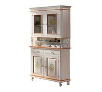 Vicentini arreda CREDENZA CRISTALLIERA NAPOLETANA IN LEGNO SHABBY CHIC 2 ANTE BIANCO ANTICATO DECORATA FILO ARANCIO POMELLI SWAROSKY