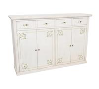 Vicentini arreda CREDENZA MADIA BUFFETT MOD LIA IN LEGNO SHABBY CHIC BIANCO ANTICATO DECORATO FILETTO ORNATO VERDE