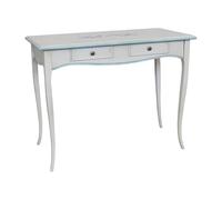 Vicentini arreda SCRIVANIA SCRITTOIO IN LEGNO SHABBY CHIC BIANCO ANTICATO DECORATO PAVONCELLA FILO AZZURRO MOD LINDA