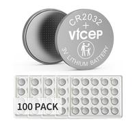 ViCep 100-Pack Batteria CR2032 Batterie CR 2032 a Bottone al litio 3V per portachiavi per auto, orologi, calcolatrici, luci a led e altro