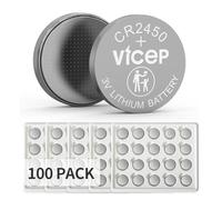 ViCep 100-Pack Batteria CR2450 Batterie CR 2450 a Bottone al litio 3V per portachiavi per auto, orologi, telecomando, rilevatore di movimento e altro