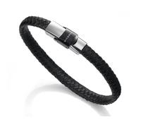 Viceroy Bracciale Uomo Acciaio E Pelle Nera 6097P09010