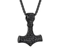 Vichinga Mjolnir Ciondolo, Collana Martello Thor, Collana Martello di Thor in Acciaio, Collana Uomo Martello di Thor, Collana Acciaio Inossidabile Vichingo, Regalo Vichingo per Uomo (Nero)