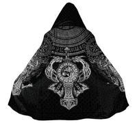 Vichinghi Guerrieri Odino Corvo Cappuccio Poncho Giacca Nordico Tatuaggio Amuleto Caldo Cashmere Cappotto Mjölnir Invernale Spesso Parka(Viking Mythology Coat J,XL)