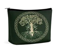 Vichinghi mitologia norrena celtica albero della vita borsa cosmetica portatile multifunzione custodia in PU borsa per il trucco, organizer per cancelleria con cerniera per ufficio riunione, stile