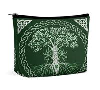 Vichinghi mitologia norrena celtica albero della vita borsa cosmetica portatile multifunzione custodia in PU borsa per il trucco, organizer per cancelleria con cerniera per ufficio riunione, stile