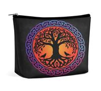 Vichinghi mitologia norrena celtica albero della vita borsa cosmetica portatile multifunzione custodia in PU borsa per il trucco, organizer per cancelleria con cerniera per ufficio riunione, stile