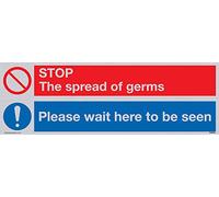 Vichingo Signs STOP germs Please wait here to be seen segno - vinile argento adesivo