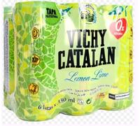 Vichy Catalan Acqua Effervescente Naturale Gusto Limone e Lime, Zero Zuccheri, 6 Bottiglie da 330 ml