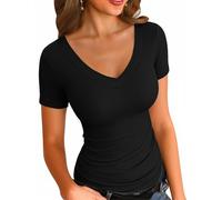 VICHYIE Maglietta basic da donna, a maniche corte, alla moda, con scollo a V, per il tempo libero