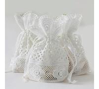 VICIYOO Borsa in Pizzo con Foro Tondo Borsa portaoggetti per Gioielli Fascio di Filato di Latte Borse con Coulisse Tascabile Confezione bomboniere per Feste Regalo 10x14 cm 5 Pezzi