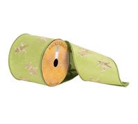 Vickerman 4"""" x 10yd Green Gold Embr Fleur-de-lis - Q172146