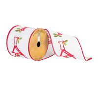 Vickerman 4"""" x 10yd White Red Holly Berry Embr Joy - Q172144