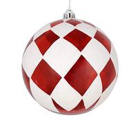 Vickerman 6" Red Ball with White Diamond Glitter Christmas Ornament, Set of 3