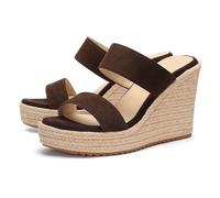VICKI·VICKI Sandali da donna con zeppa e tacco Espadrillas senza lacci, scarpe estive con plateau, casual, alla moda, vacanze, spiaggia, elegante ufficio, Camoscio Caff, 37 EU