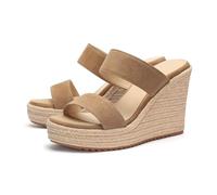 VICKI·VICKI Sandali da donna con zeppa e tacco Espadrillas senza lacci, scarpe estive con plateau, casual, alla moda, vacanze, spiaggia, elegante ufficio, Sabbia scamosciato, 40 EU