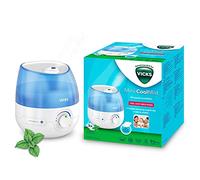 Vicks Umidificatore Mini Ultrasonico a Vapore Freddo - Serbatoio 1,8 l - Per Camere da Letto, Uffici, Asili Nido fino a 15 m2 - Funzionamento Silenzioso - Ricariche con Oli Essenziali Incluse - VUL525