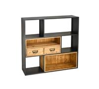 Vickyliou Book shelf, Scaffali for libri a parete con struttura quadrata in ferro, con libreria organizer a doppio cassetto in legno, for espositore da cucina for ufficio e soggiorno,Bookshelf