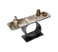 Vickyliou Entrance table, Consolle moderna in finto marmo con base rotonda for soggiorno,Console table with storage(Black,L)