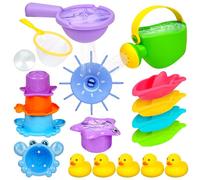 Vicloon 16 Pezzi Giocattoli da Bagno, Giochi Bagnetto, con Barchette da Bagno Impilabili, Cucchiaio, Paperella di Gomma e Retino, Giochi Vasca da Bagno