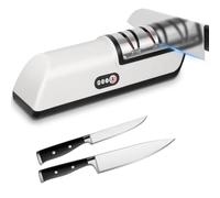 Vicloon 2 in 1 Affilacoltelli Elettrico con Ricarica USB, Affila e Lucida Rapidamente, Affilacoltelli da Cucina con Base Antiscivolo, Utensili da Cucina Sicuri e Facili da Usare