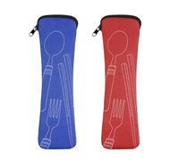 Vicloon 2 Pezzi Borsa per Posate da Viaggio, Portatile con Chiusura Lampo, in Neoprene, per Viaggi, Campeggio, Scuola, Picnic, 20 x 6 cm (Rosso/Blu Scuro)