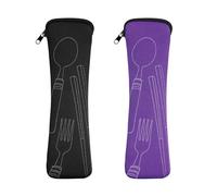 Vicloon 2 Pezzi Borsa per Posate da Viaggio, Portatile con Chiusura Lampo, in Neoprene, per Viaggi, Campeggio, Scuola, Picnic, 20 x 6 cm (Viola/Nero)