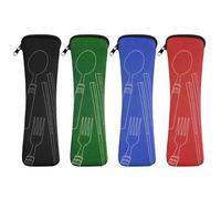 Vicloon 2 Pezzi Borsa per Posate da Viaggio, Portatile con Chiusura Lampo, in Neoprene, per Viaggi, Campeggio, Scuola, Picnic, 20 x 6 cm (Nero/Blu scuro/Rosso/Verde Scuro)