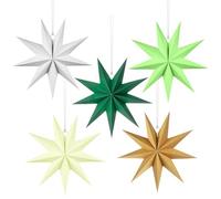Vicloon 5 Pezzi Stelle di Carta da Appendere, 50cm Decorazione Stella di Carta 9 Punte, 5D Addobbi Natalizi Stella per Decorazione Finestra, Natale, Avvento, Festa, Compleanno, Matrimonio(3 colori)