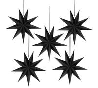 Vicloon 5 Pezzi Stelle di Carta da Appendere, 50cm Decorazione Stella di Carta 9 Punte, 5D Addobbi Natalizi Stella per Decorazione Finestra, Natale, Avvento, Festa, Compleanno, Matrimonio(Nero)