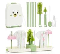 Vicloon 6 in 1 Set di spazzole per biberon, Kit da Viaggio per la Pulizia del Biberon con Spazzola in Silicone per Biberon/Tettarella/Cannuccia, Dispenser di Sapone e Stendibiancheria(Verde)