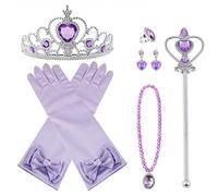 Vicloon 8 PCS Nuovi Accessori per Vestire Principessa con Diadema, Guanti, Bacchetta Magica, Orecchini, Anello, Collana per Ragazze di 3-10 Anni（Viola）