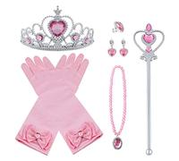 Vicloon 8 PCS Nuovi Accessori per Vestire Principessa con Diadema, Guanti, Bacchetta Magica, Orecchini, Anello, Collana per Ragazze di 3-10 Anni（rosa）
