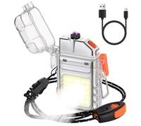 Vicloon Accendino Impermeabile 3 Modalità, Accendino Ricaricabile Dual Arc Plasma, Antivento Impermeabile Elettrico Plasma con Fischietto di Emergenza e Cordino per Campeggio (Bianco)