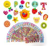 Vicloon Adesivi per Bambini 720+ Adesivi 3D - Stickers Bambini 3D, Puffy Adesivi per Regali Gratificanti Scrapbooking Inclusi Numeri, Frutta, Stella, Sorridente, Cuore, Lettera Maiuscola (30 Fogli)