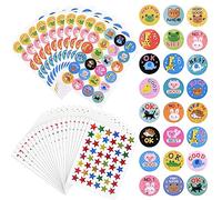 Vicloon Adesivi premio per bambini, 1200 adesivi motivazionali, 20 pezzi ricompense a forma di stella e animali