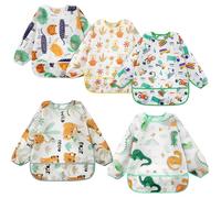 Vicloon Bavaglini a Manica Lunga, 5 Pezzi Bavaglini Impermeabili a Maniche Lunghe, Unisex Bavaglini Pappa Svezzamento, per Gioco, Pittura e Mangiare da Bambini 6 Mesi a 3 Anni