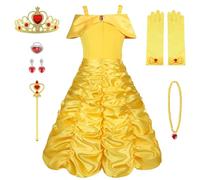 Vicloon Belle Costume, Principessa Belle Costume, Set da Principessa Belle Corona Bacchetta Guanti Treccia, Ragazze Belle Principessa delle Neve Abiti Partito Vestito Costume, Cosplay Party Halloween