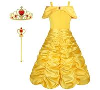 Vicloon Belle Costume, Principessa Belle Costume, Set da Principessa Belle Corona Bacchetta Guanti Treccia, Ragazze Belle Principessa delle Neve Abiti Partito Vestito Costume, Cosplay Party Halloween
