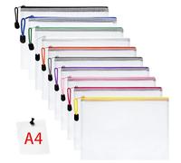 Vicloon Borse di File A4, 10 Pezzi Sacchetto di Zip Impermeabile, Mesh Sacchetto del Documento Sacchetto Di Documenti Portatile per Uffici Cosmetici Forniture, Con Colorato Chiusura Lampo