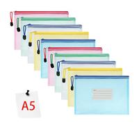 Vicloon Borse di File A5, 10 Pezzi Sacchetto di Zip Impermeabile, Mesh Sacchetto del Documento Sacchetto Di Documenti Portatile per Uffici Cosmetici Forniture con etichetta, 5 Colori