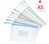 Vicloon Borse di File A5, 10 Pezzi Sacchetto di Zip Impermeabile, Mesh Sacchetto del Documento Sacchetto Di Documenti Portatile per Uffici Cosmetici Forniture Accessori da Viaggio con etichetta