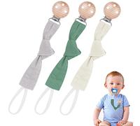 Vicloon Catenella Portaciuccio, 3 Pezzi Cinturino Ciuccio in Cotone Catenella Ciuccio con Clip Ciuccio Legno Faggio Naturale, Catenella per Succhietto, Catene Ciuccio Bambino per Ragazze e Ragazzi